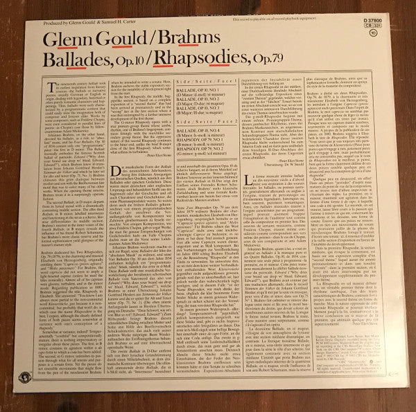 Release: Brahms: Ballades, Op.10, Rhapsodies, Op.79-Vinyl-Netherlands-1983-D37800-11113284