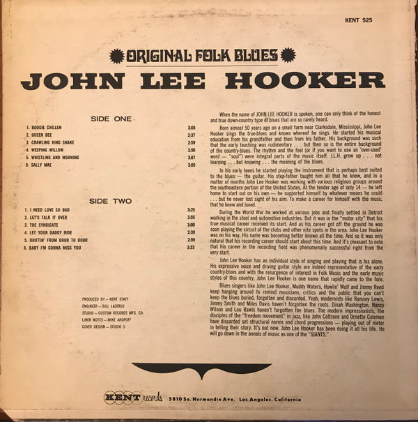 Master Release: Original Folk Blues by John Lee Hooker