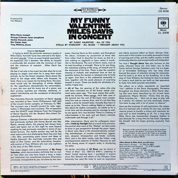 Release: My Funny Valentine - Miles Davis In Concert-Vinyl-US-1965-CS 9106-16409583
