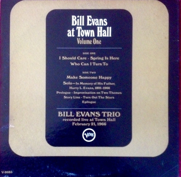 Release: Bill Evans At Town Hall (Volume One)-Vinyl-US-1966-V-8683-11537867