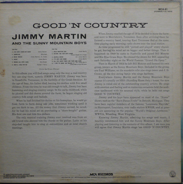 Master Release: Good 'N Country by Jimmy Martin