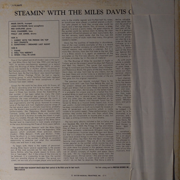 Release: Steamin' With The Miles Davis Quintet-Vinyl-Japan-1976-SMJ-6533-19028653